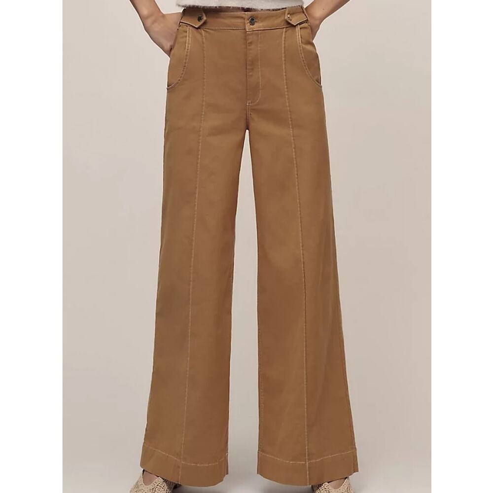 Anthropologie Maeve Women’s Contrast Stitch High Rise Wide Leg Pants Size 8 - Picture 12 of 12